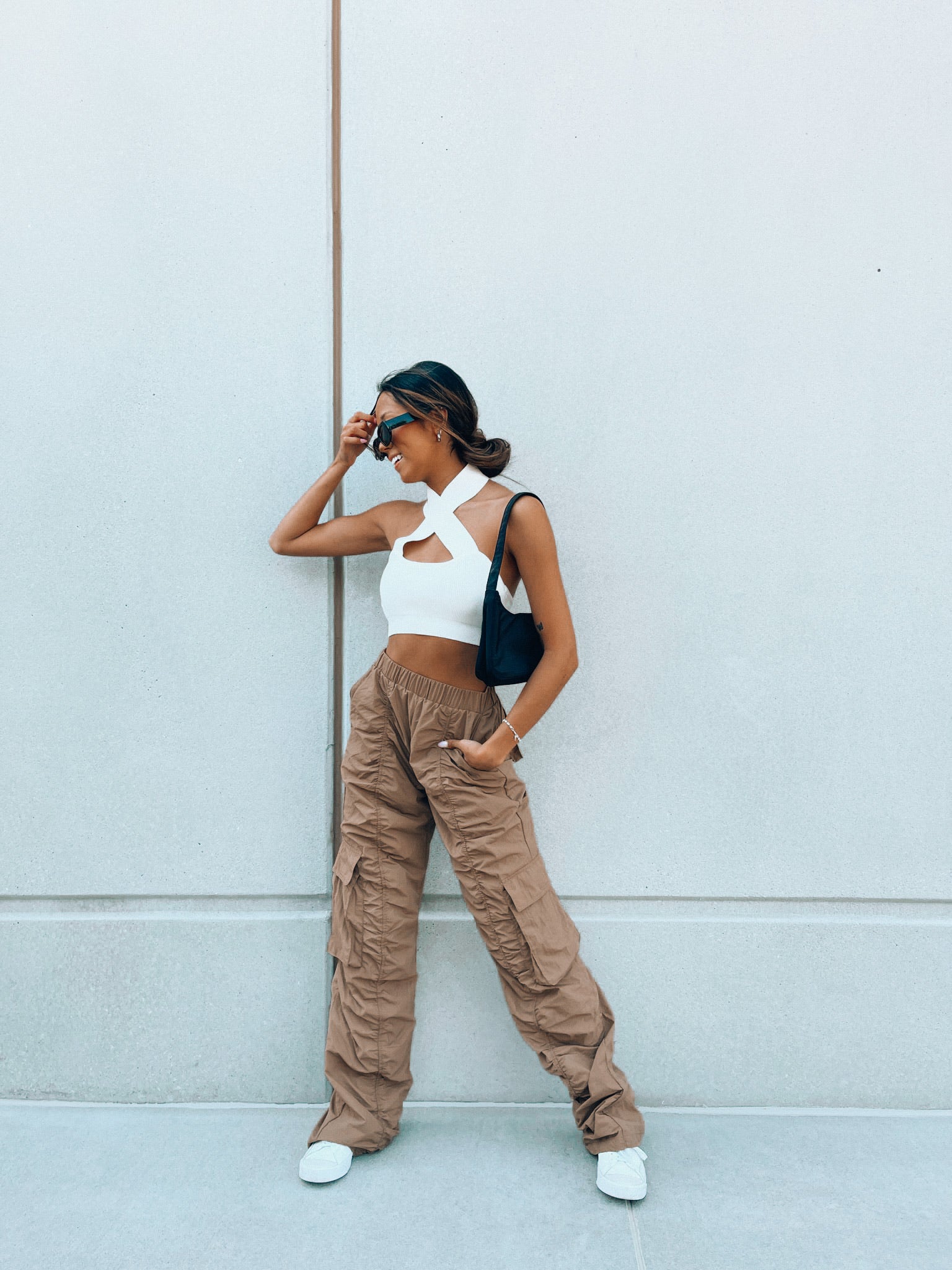 Dora Ribbed Cross Halter Top