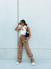 Dora Ribbed Cross Halter Top