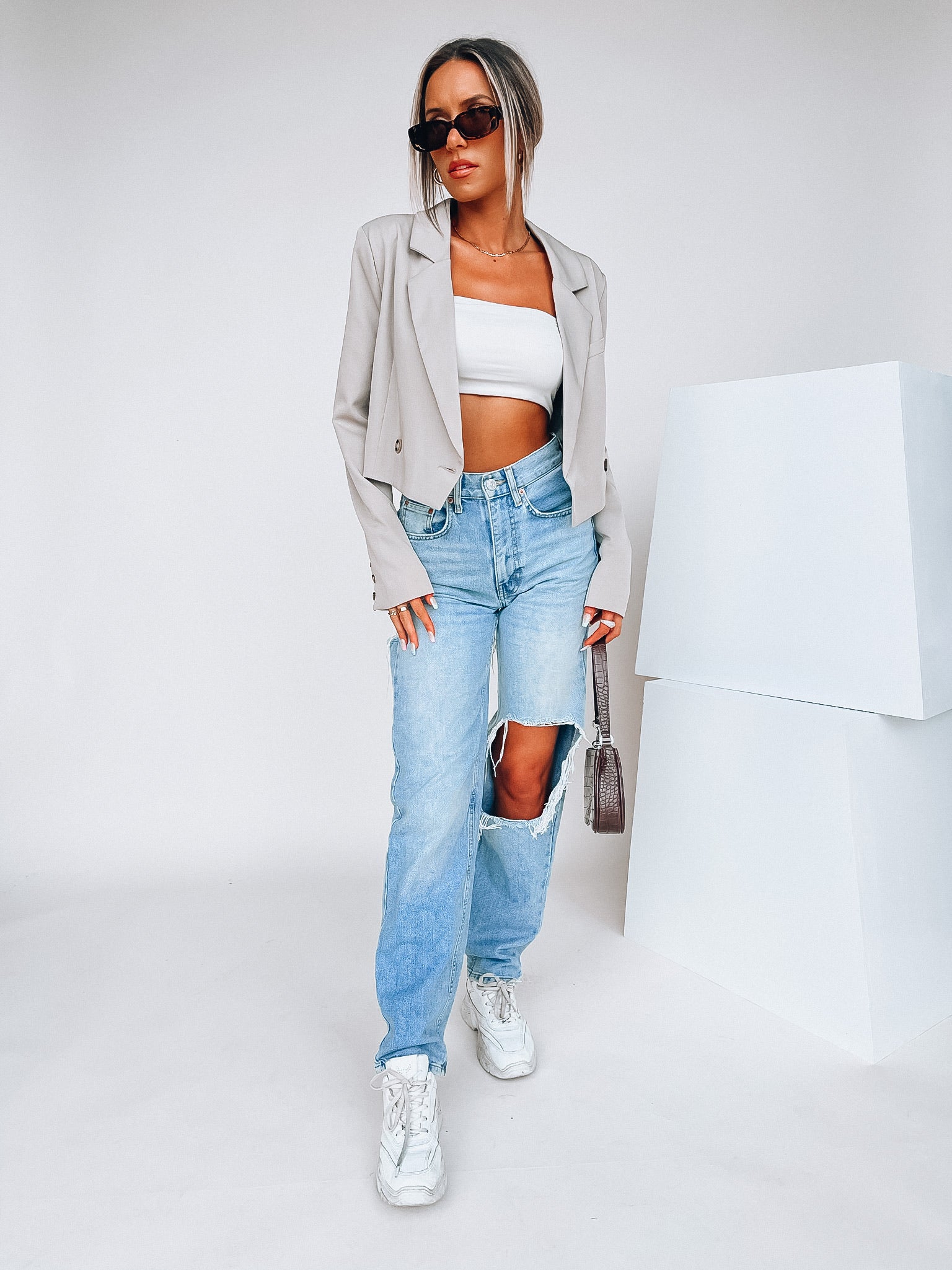 Stone Grey Devon Cropped Blazer