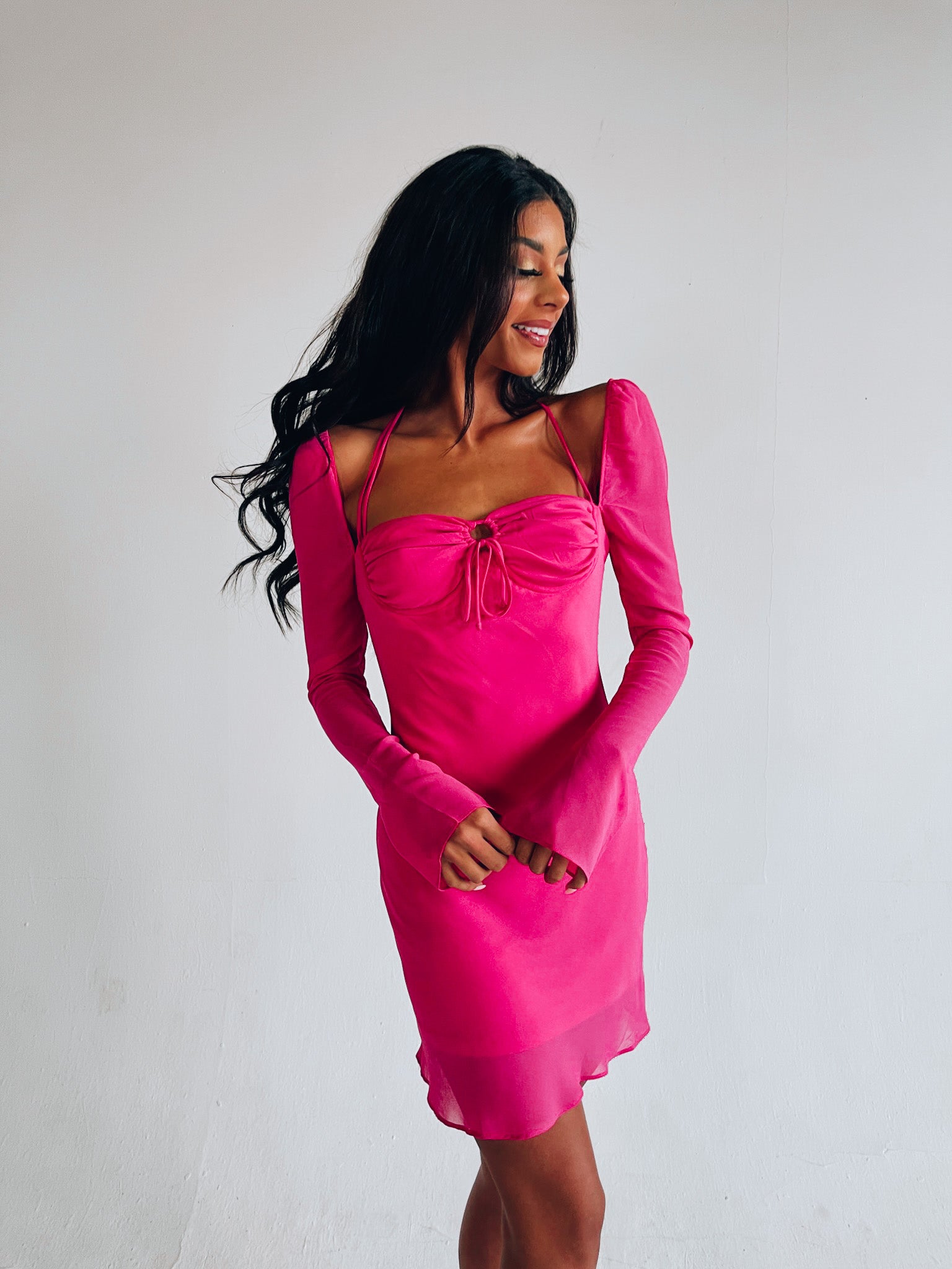 SALE :Tayla Long Sleeve Dress In Magenta