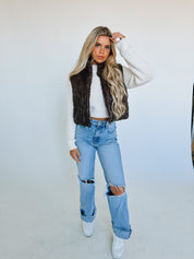 Brown Pleather Puffer Vest