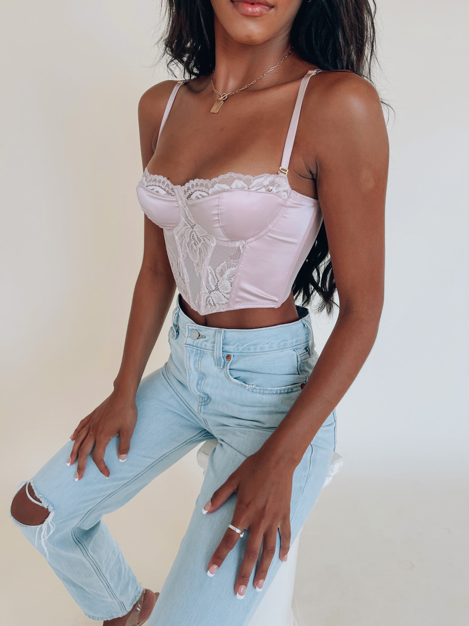 Mauve Silk Lace Bustier Top