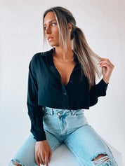 SALE :Black Cropped Button Down