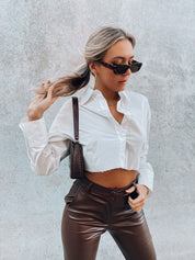 SALE :Steevie Distressed Cropped Button Up