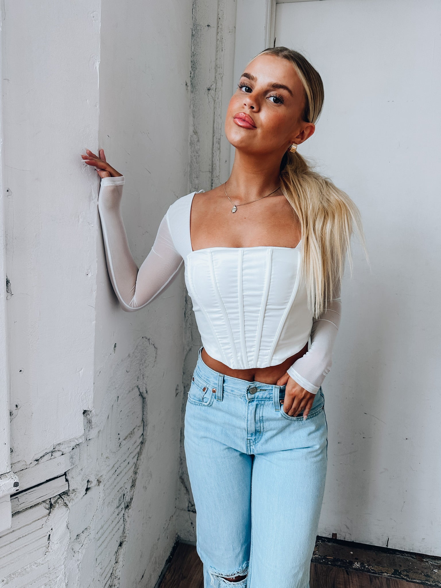 Jacquelyn Corset Top In White