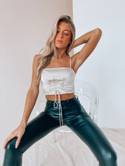 SALE :Emori Lace Up Satin Crop