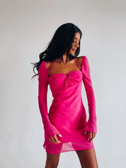 SALE :Tayla Long Sleeve Dress In Magenta