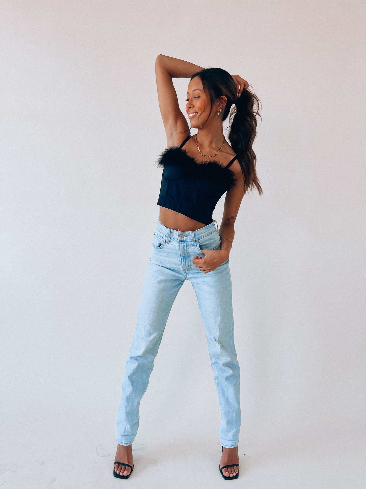 Alanna Feather Detail Bustier Top