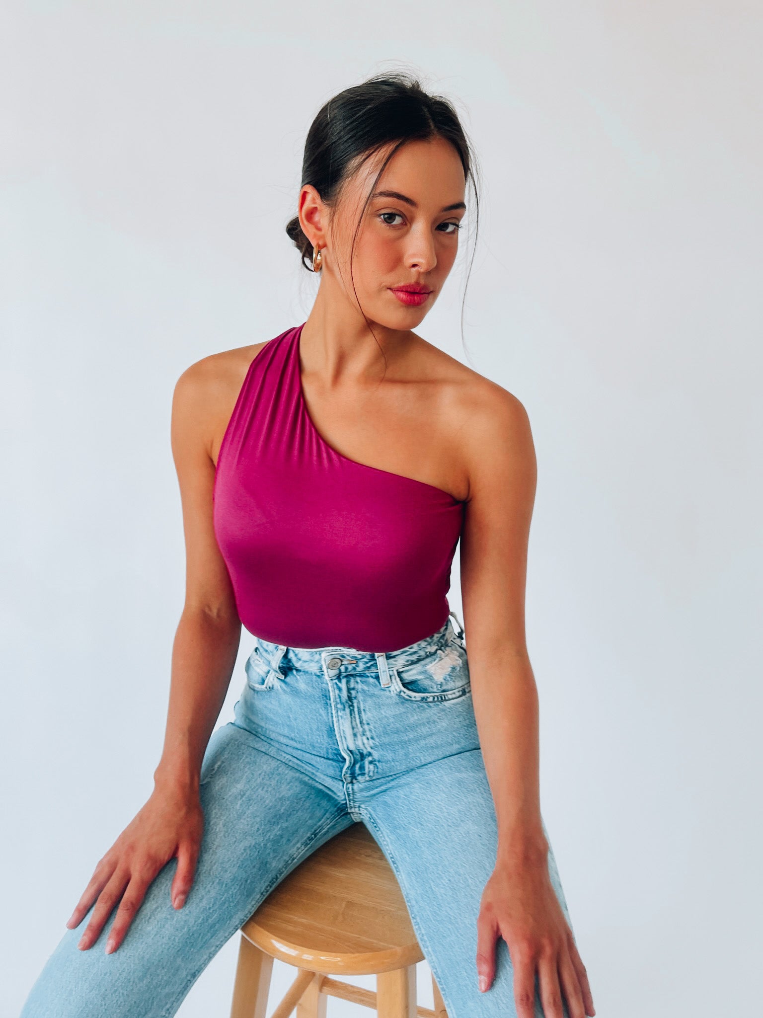 Kiena One Shoulder Bodysuit In Magenta