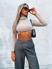 Taupe Suede Cropped Turtleneck