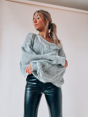 Grey Cable Knit Oversized Sweater