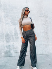 Taupe Suede Cropped Turtleneck