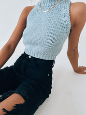Kaelie Sleeveless Knit Top In Blue