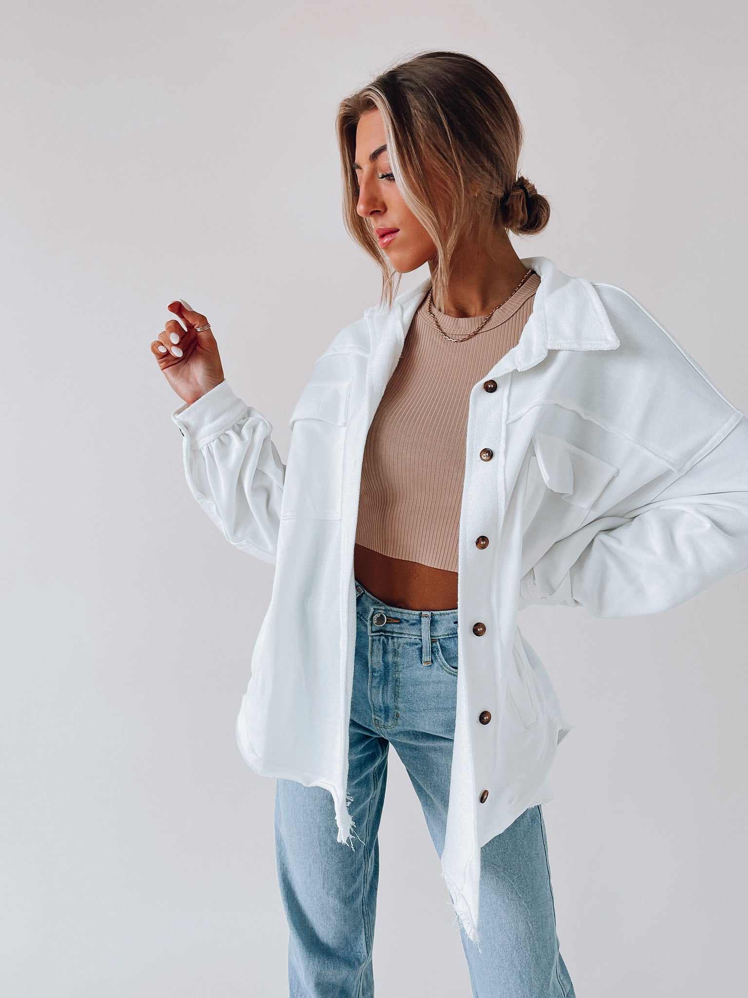 Jessika Button Down Ivory Shacket