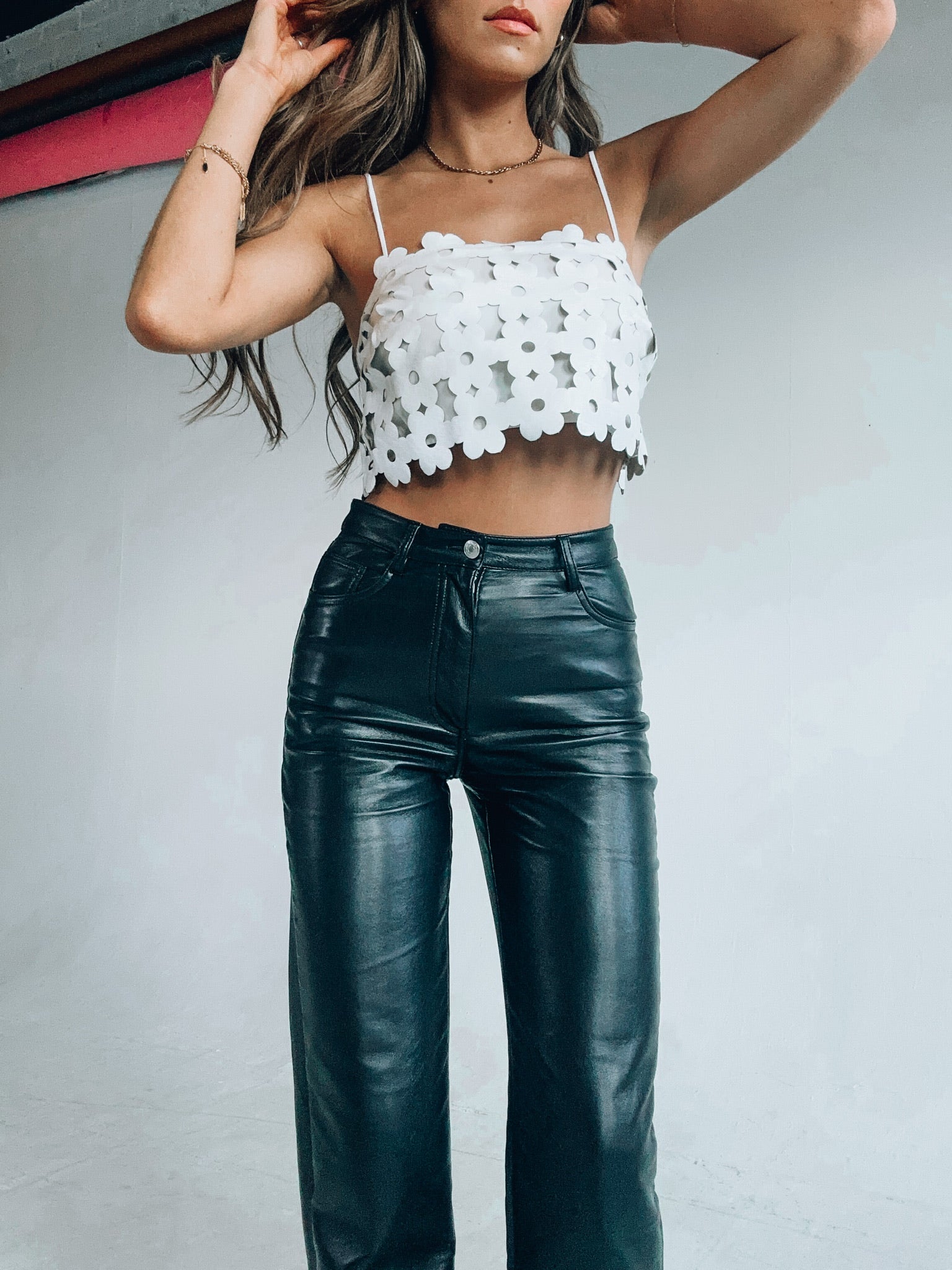 Nadya Patterned Leather Crop Top