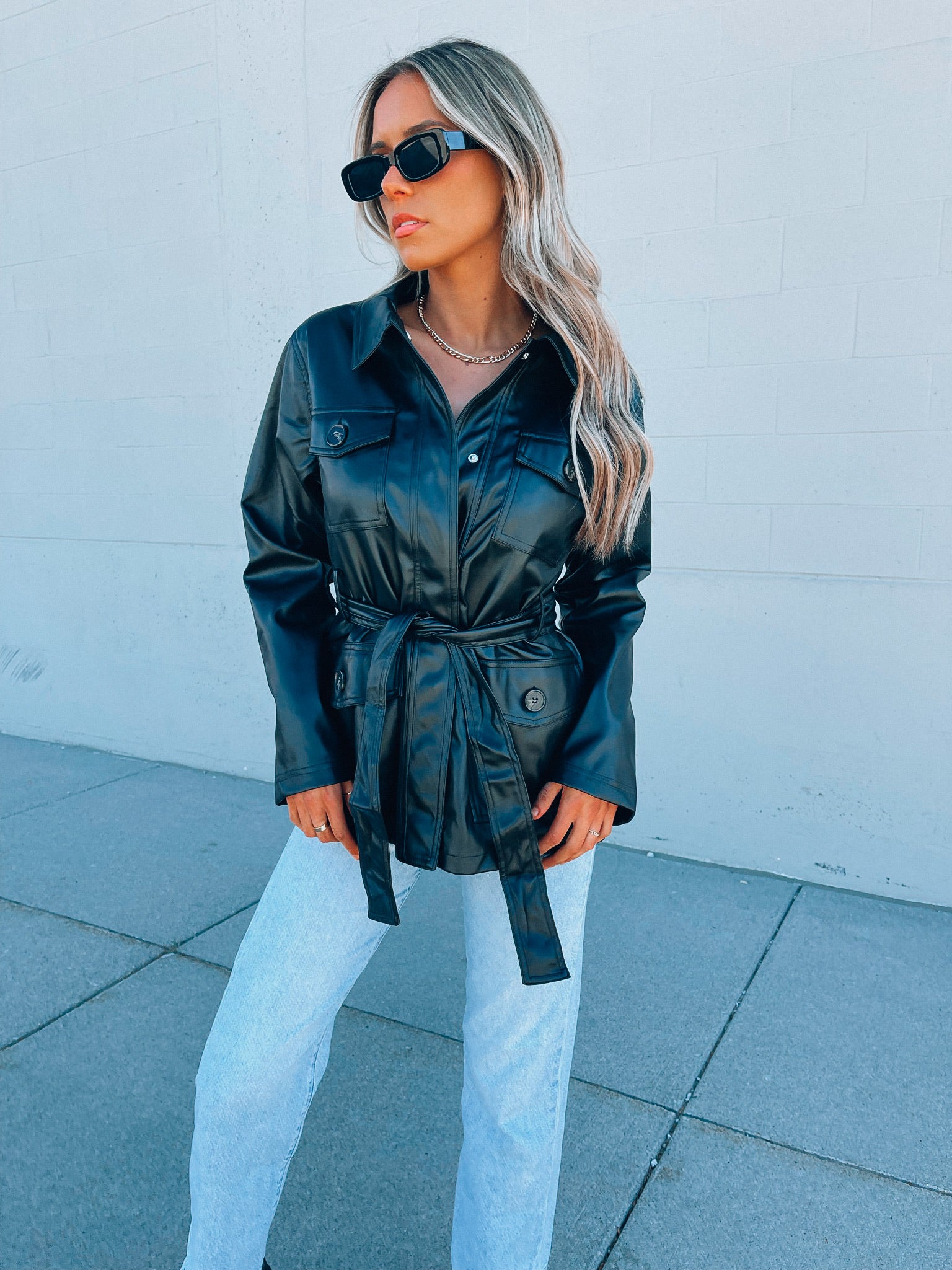 Belted Pleather Jacket
