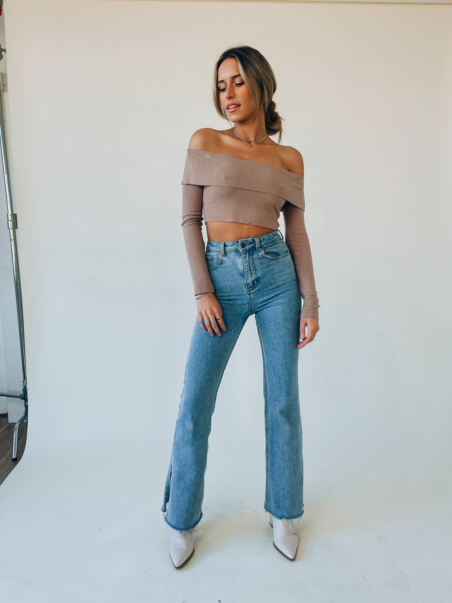 Taupe Off The Shoulder Top