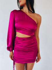 Penelope Fuchsia One Sleeve Mini Dress