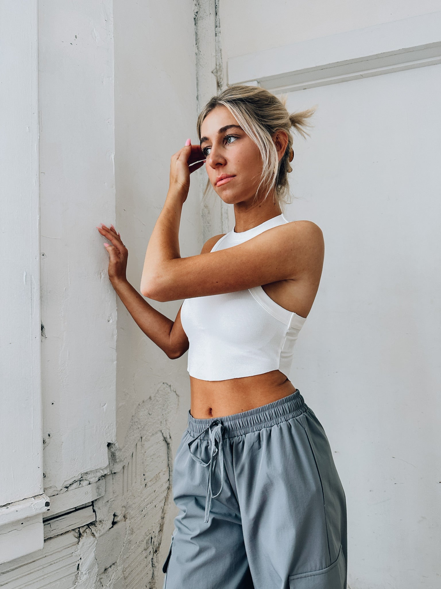 Nalani Cropped Sleeveless Top In White