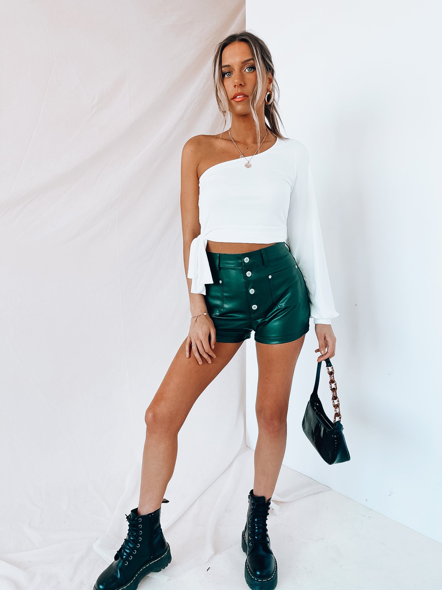 SALE : Olive Pleather Shorts