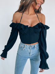 SALE :Alena Off The Shoulder Bustier Top In Black