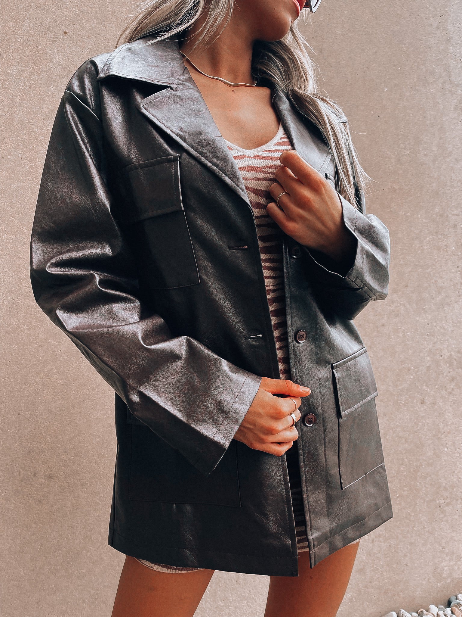 RESTOCKED: Mocha Pleather Belted Shacket