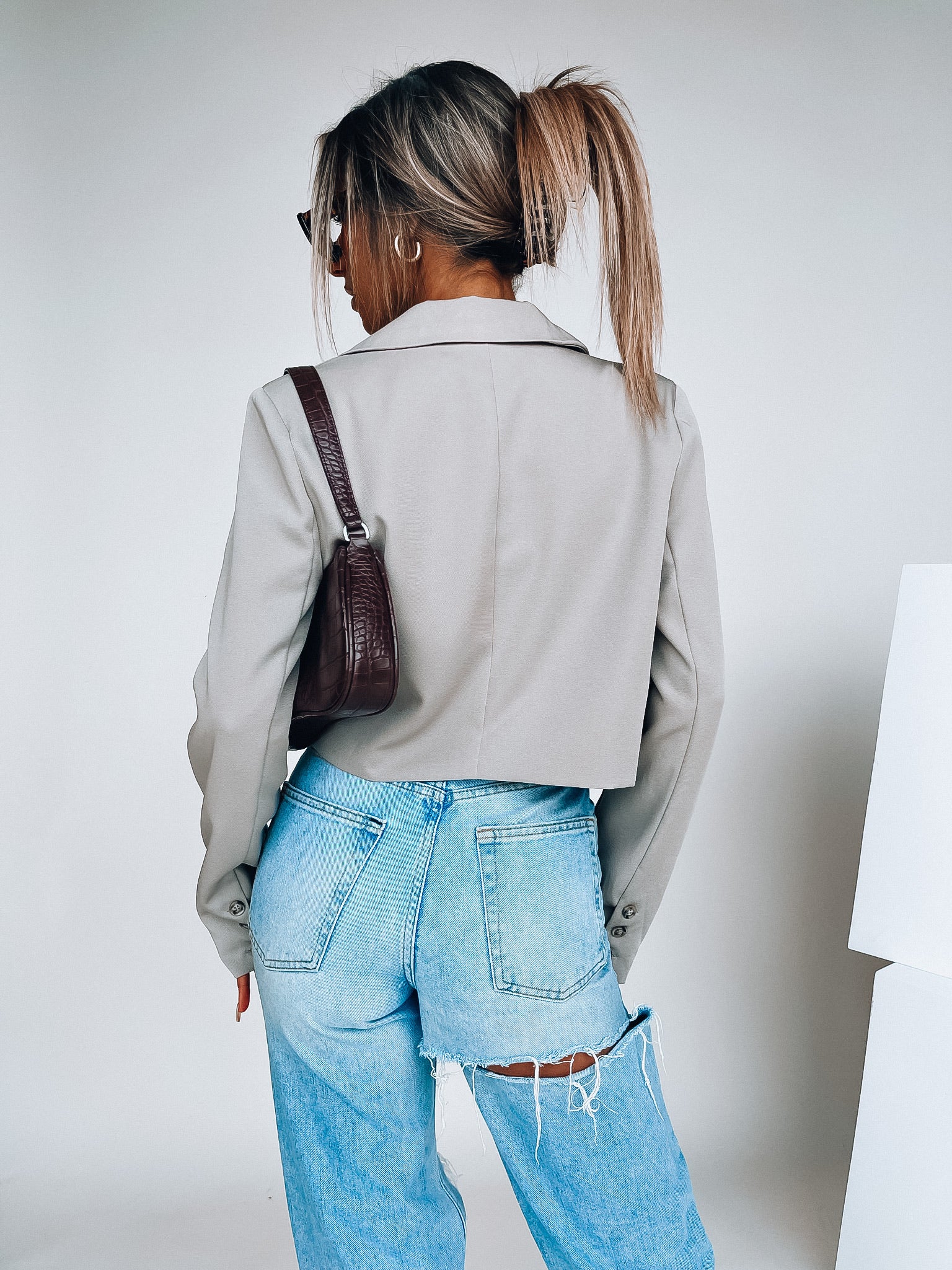 Stone Grey Devon Cropped Blazer