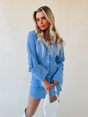 RESTOCKED :Striped Long Sleeve Mini Shirt Dress