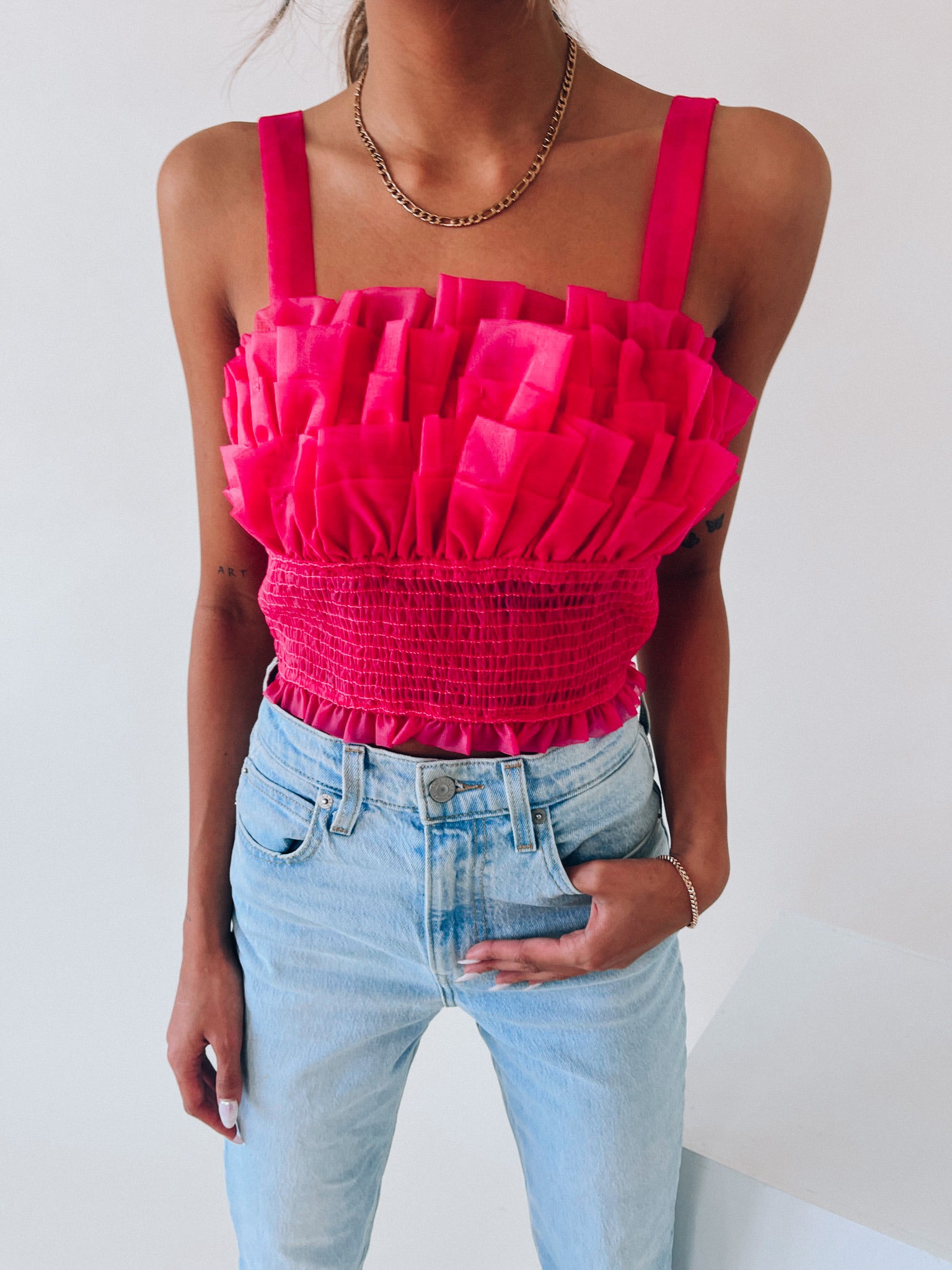 Madelyn Mesh Ruffle Top