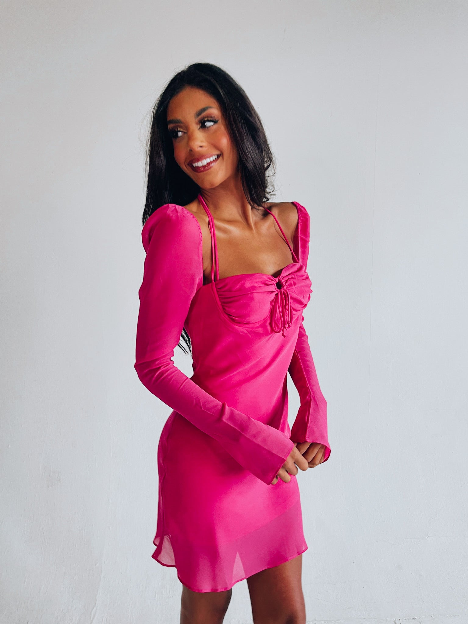 SALE :Tayla Long Sleeve Dress In Magenta