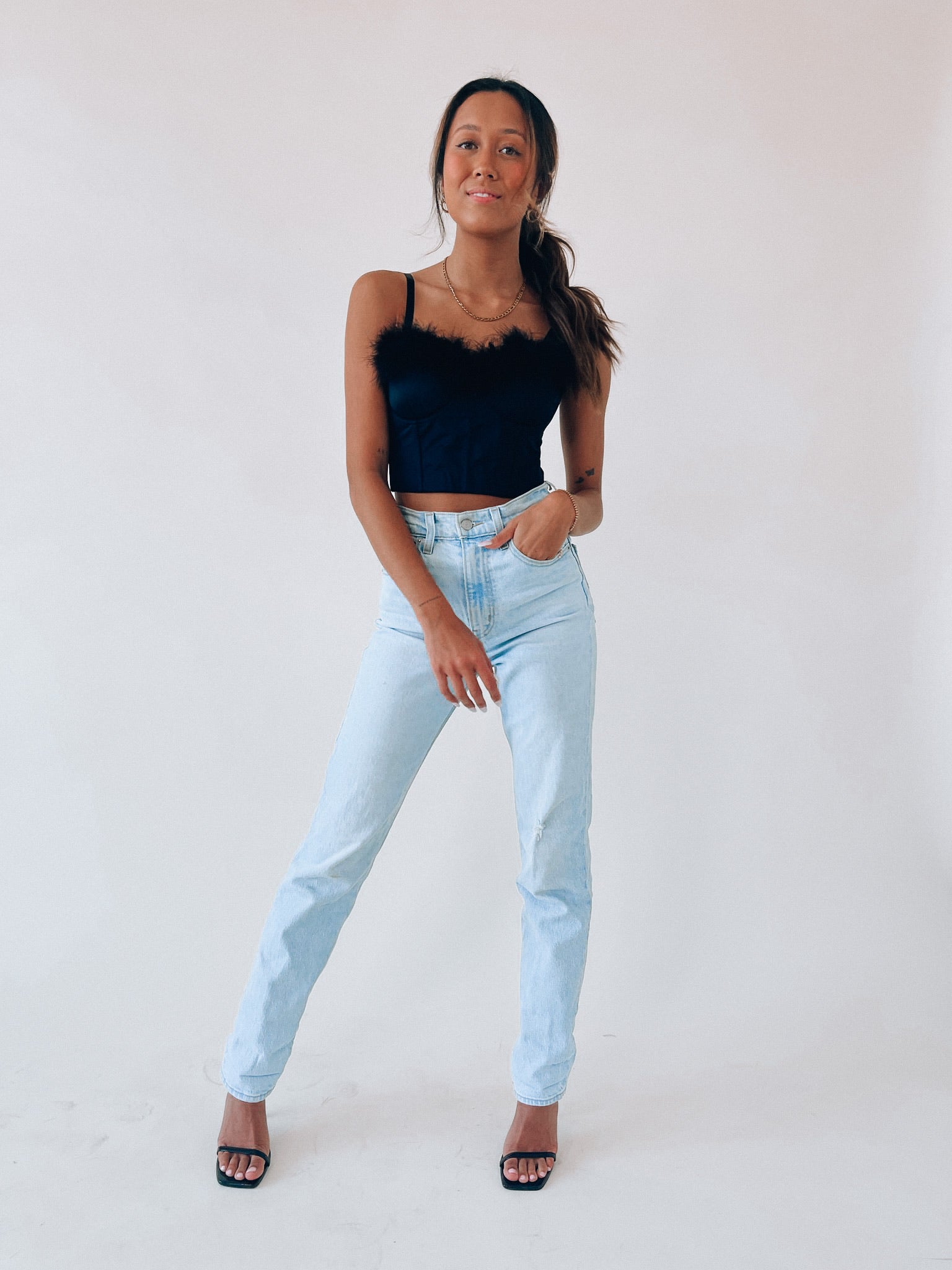 Alanna Feather Detail Bustier Top