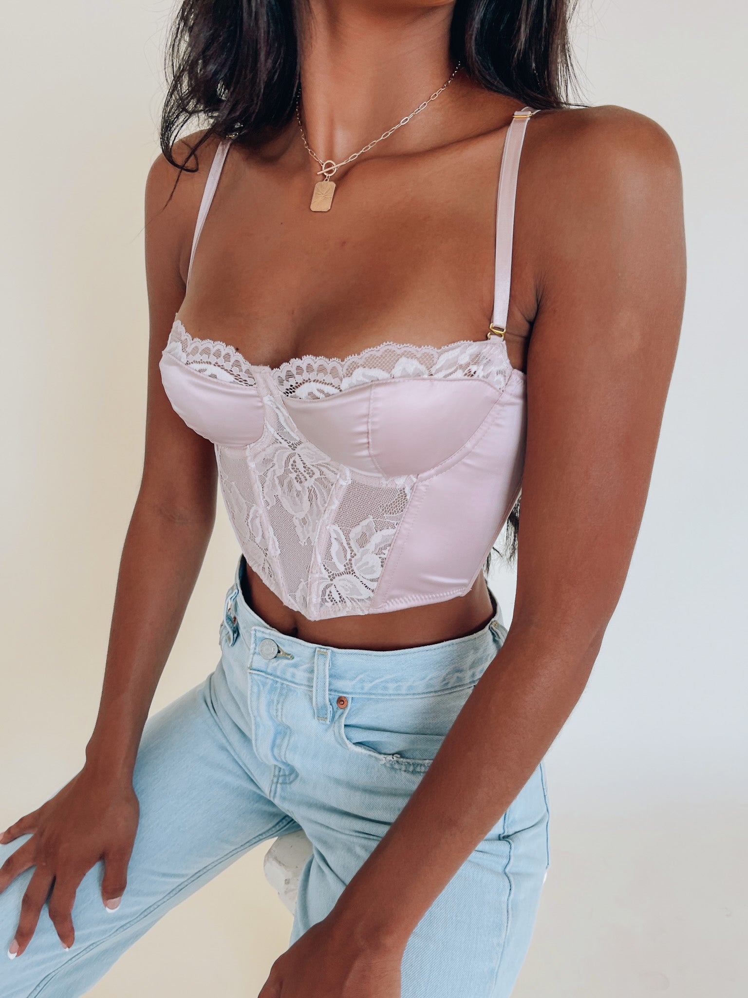 Mauve Silk Lace Bustier Top