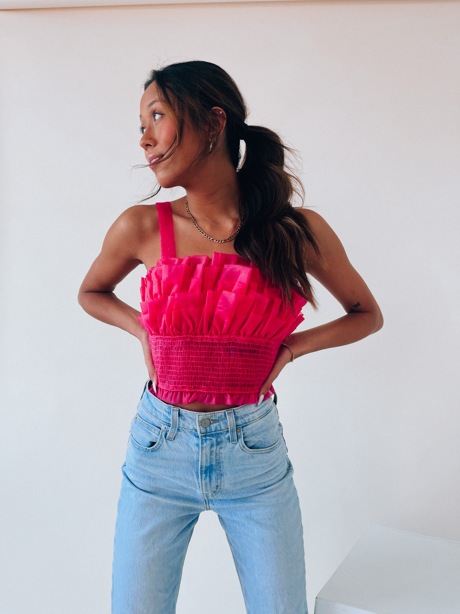 Madelyn Mesh Ruffle Top