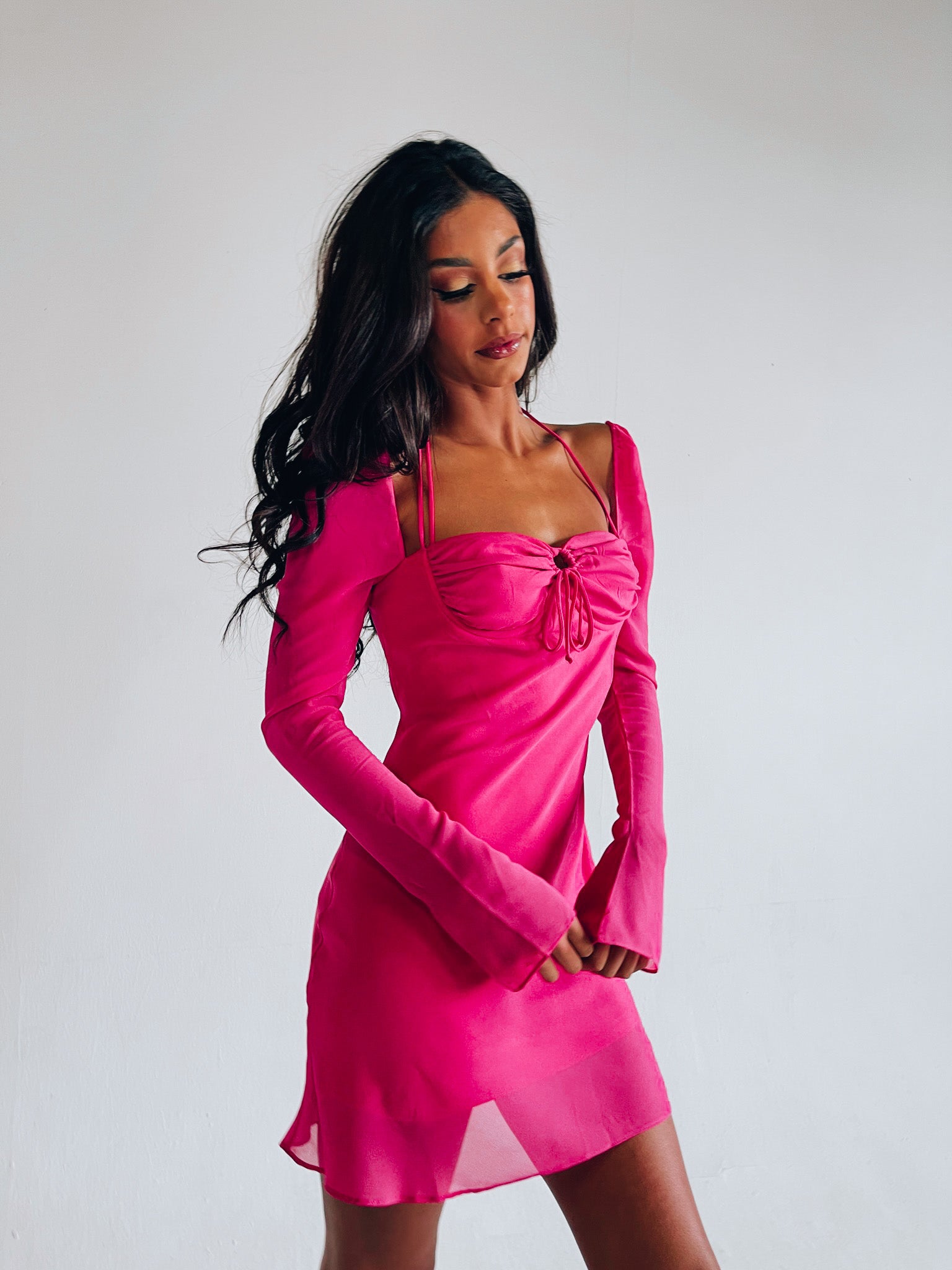 SALE :Tayla Long Sleeve Dress In Magenta