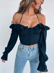 SALE :Alena Off The Shoulder Bustier Top In Black