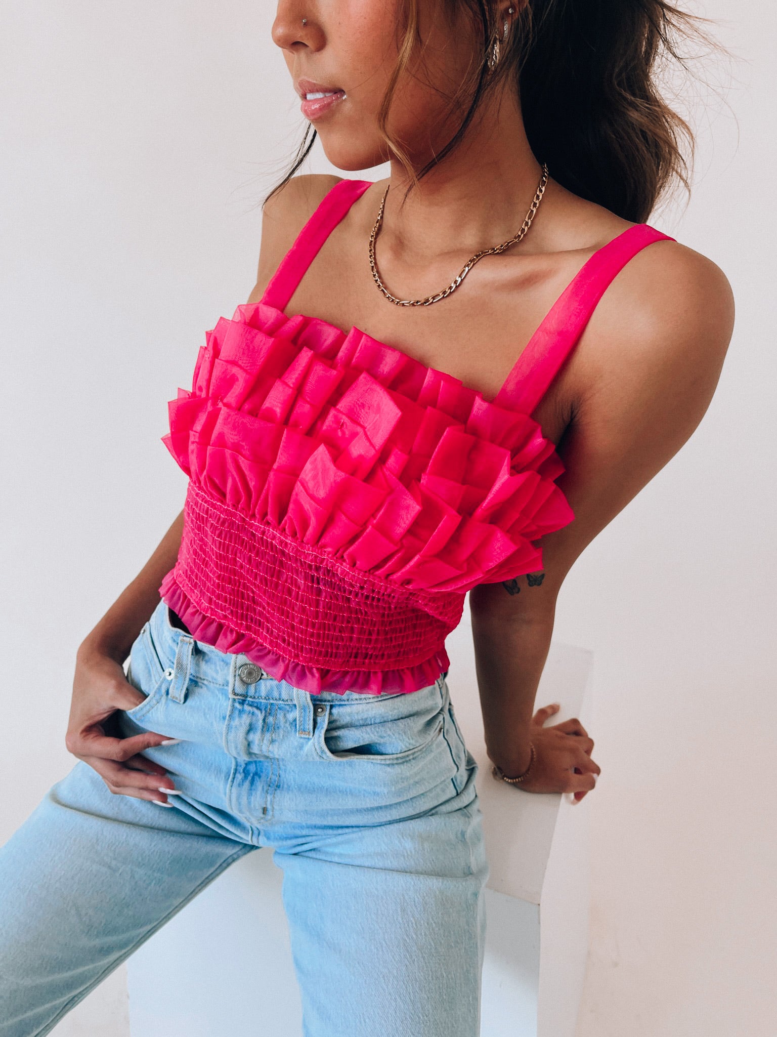 Madelyn Mesh Ruffle Top