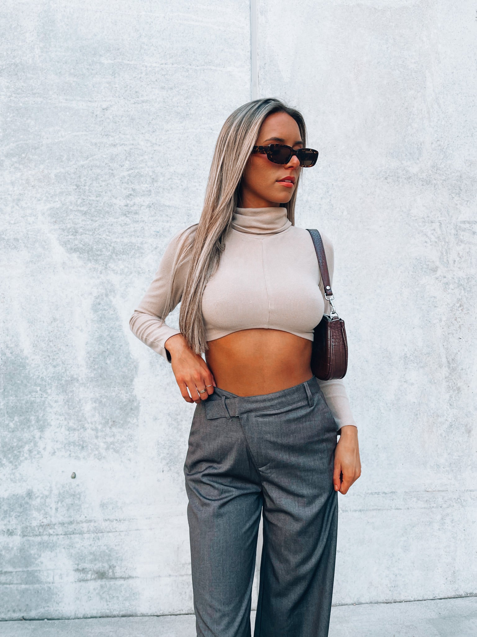 Taupe Suede Cropped Turtleneck