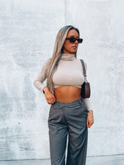 Taupe Suede Cropped Turtleneck