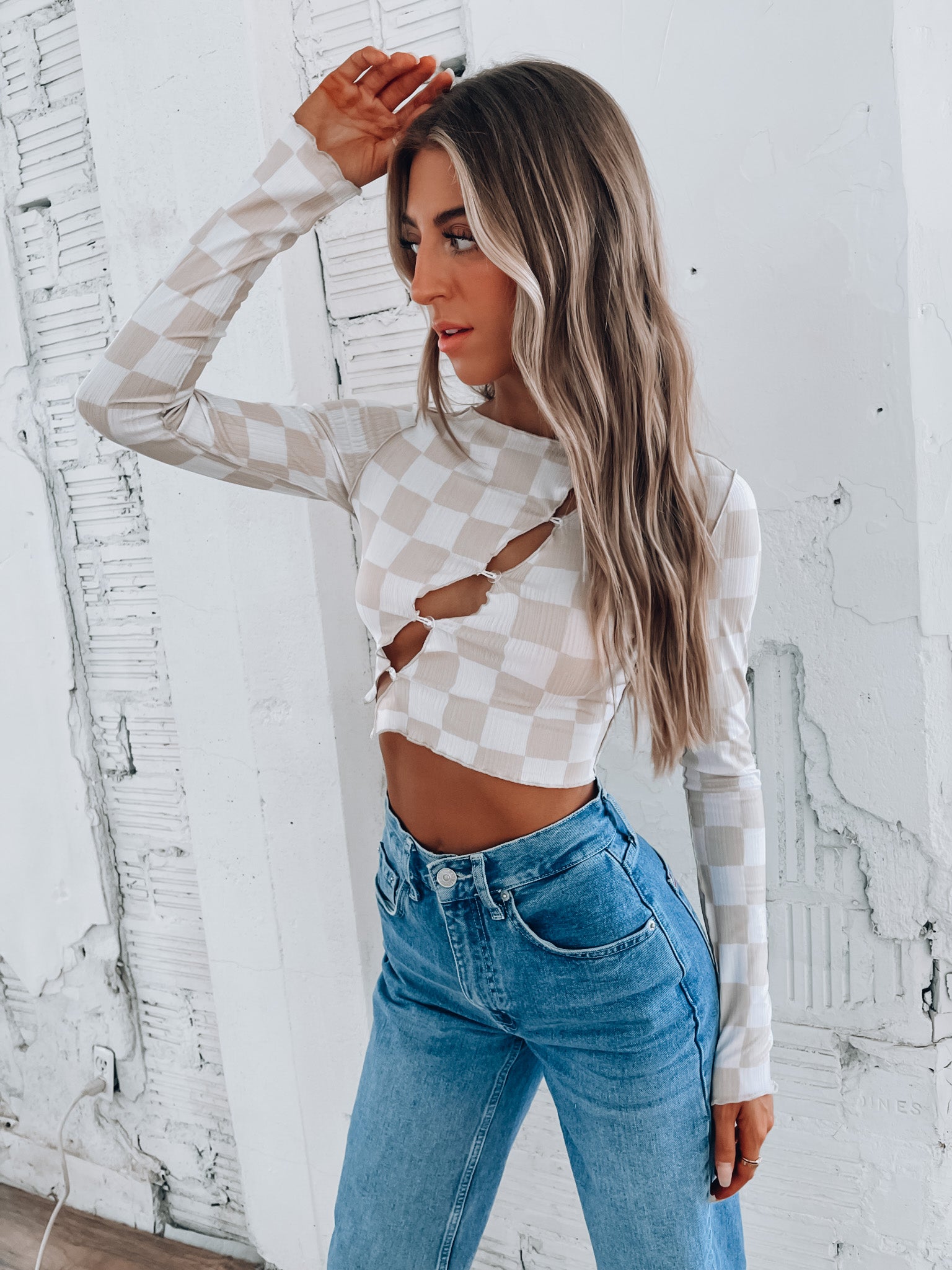 SALE :Checkered Long Sleeve Top