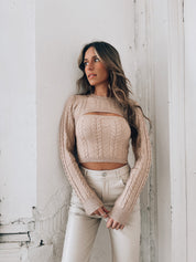 Elle Shrug  Sweater Set In Tan