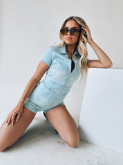 Brittany Zip-Up Denim Romper