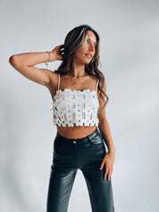 Nadya Patterned Leather Crop Top
