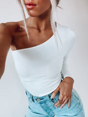 Long Sleeve One Shoulder Bodysuit In White