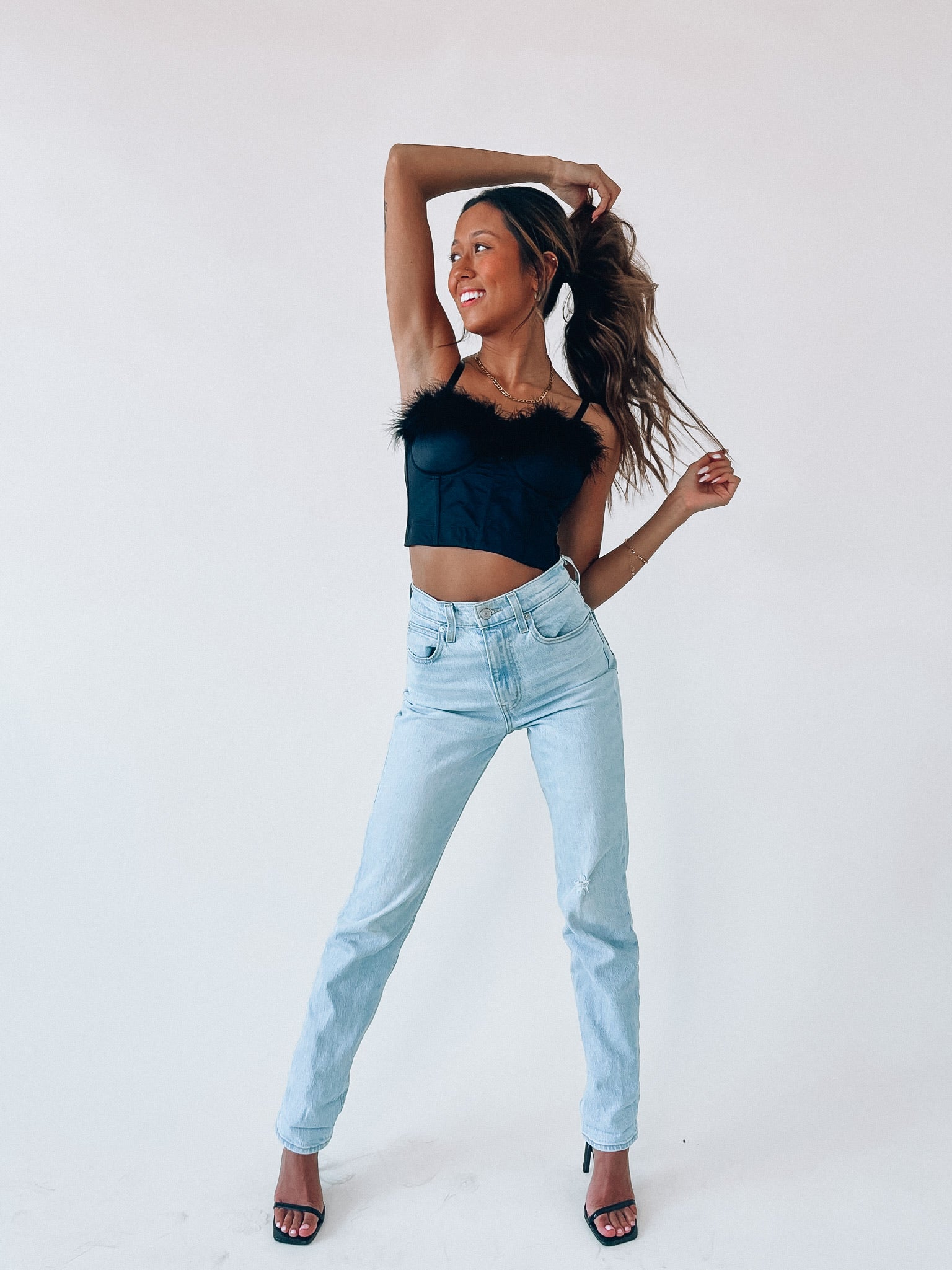 Alanna Feather Detail Bustier Top