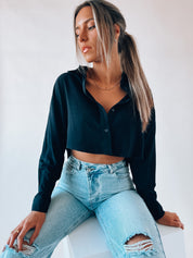SALE :Black Cropped Button Down