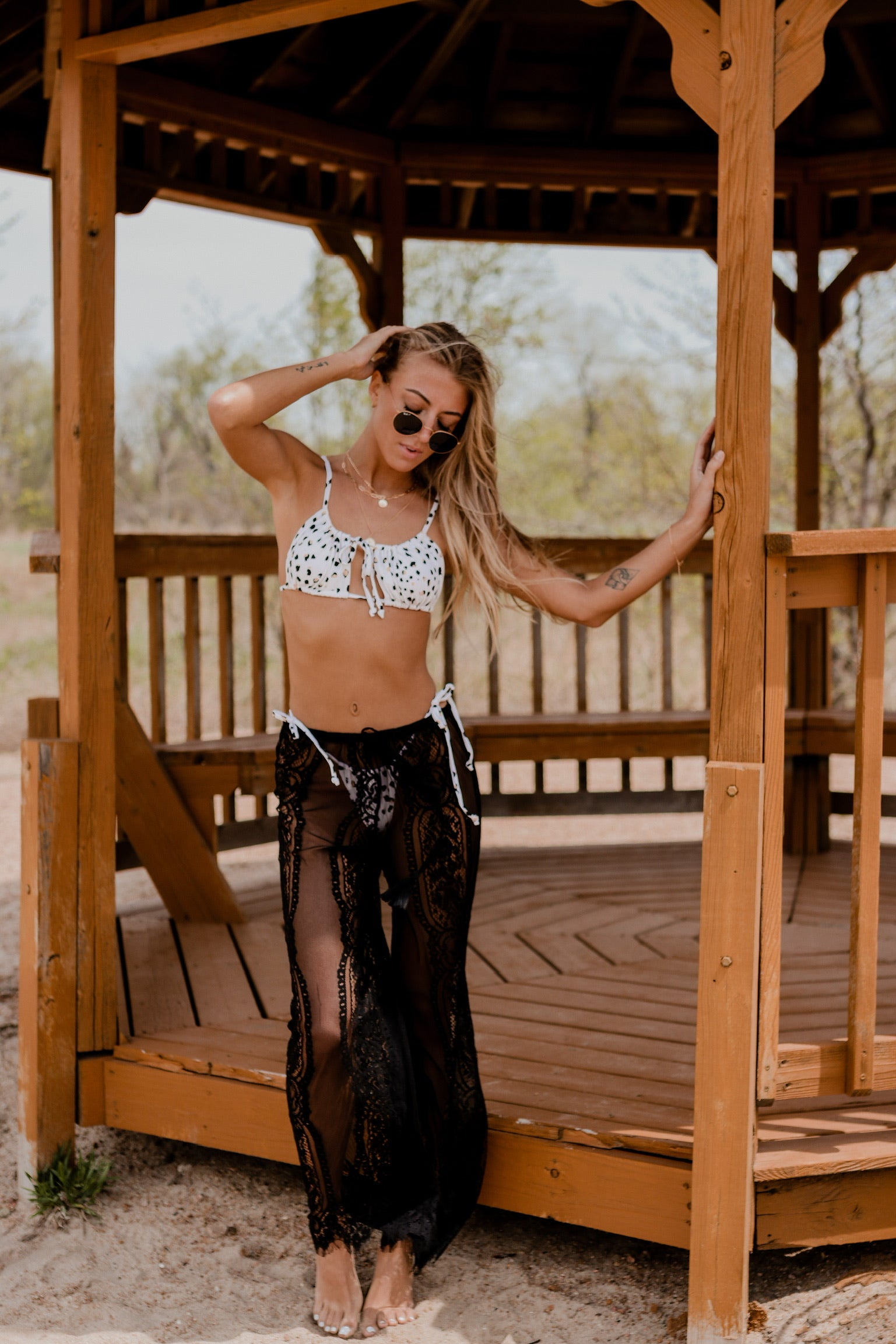 Black Chasing The Sun Lace Pants
