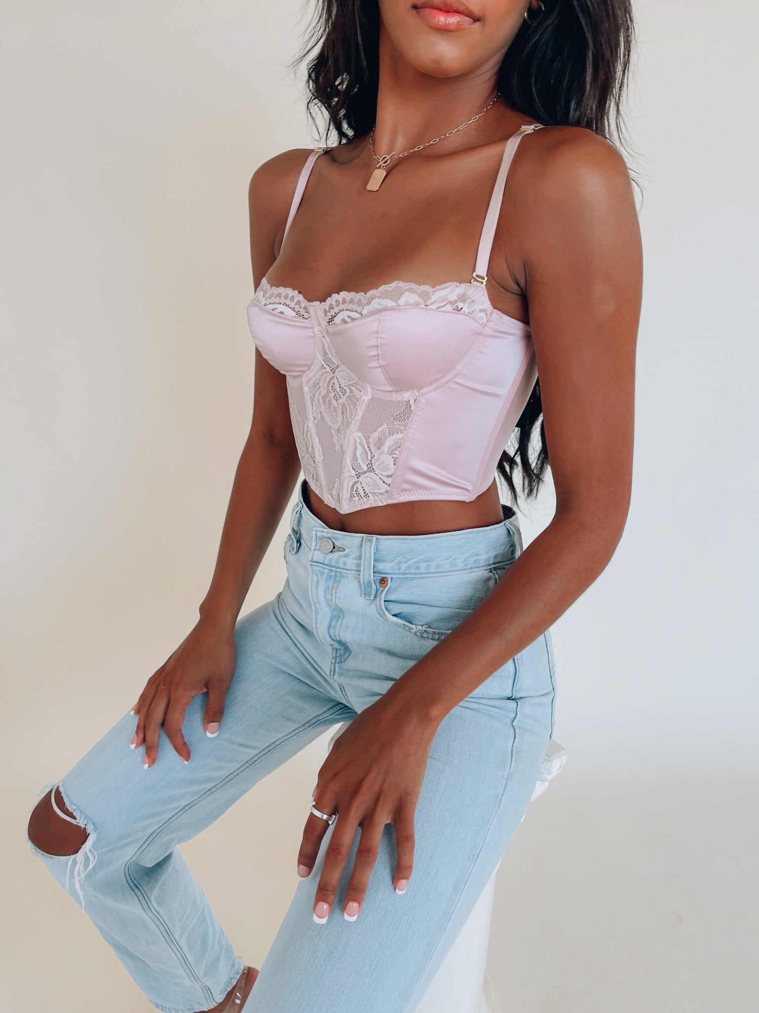 Mauve Silk Lace Bustier Top