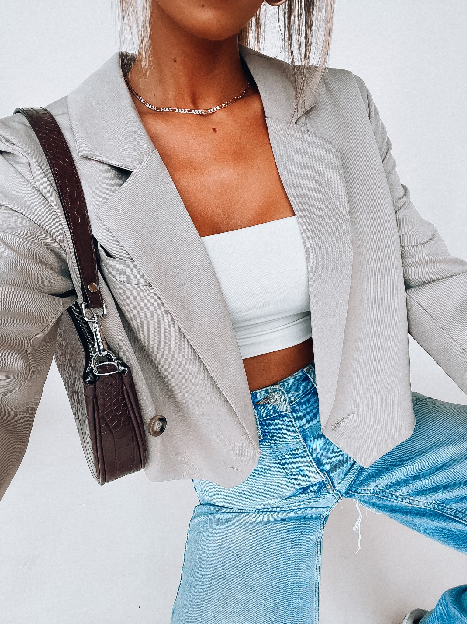 Stone Grey Devon Cropped Blazer