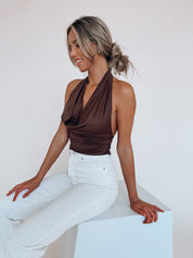 Fayley Cowl Neck Halter Top In Brown