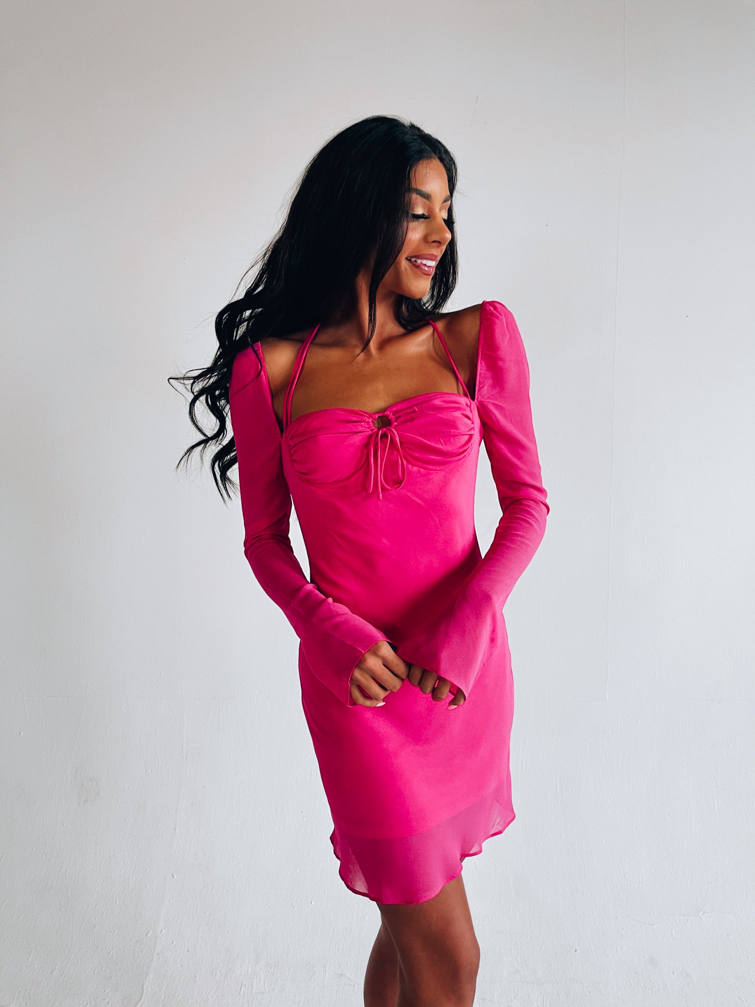 Long sleeve magenta dress best sale